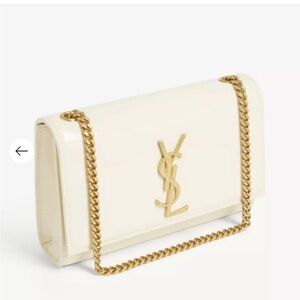Saint Laurent small Kate bag in Porcelaine (off white) patent vegan leather